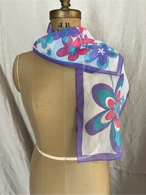 Vintage Women’s Sheer Rectangular Floral Scarf